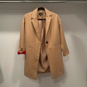 TOPSHOP PETITE CAMEL COAT with Red Detailing at cuffs and collar